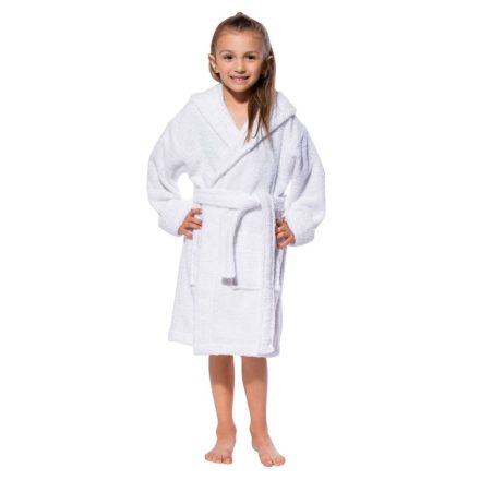 Hotel gyerek fehér frottír kapucnis köntös - 4-6 éves méret - 400 gr/m2